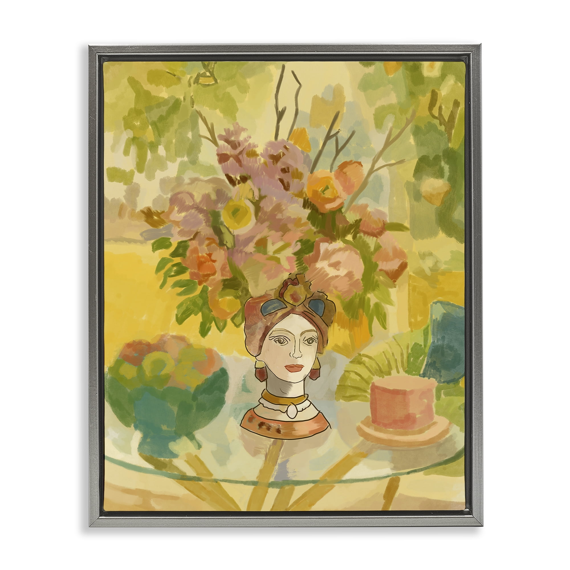 Stupell Industries Flower Head Vase Gray Framed Floater Canvas Wall Art, design by Amelia Noyes