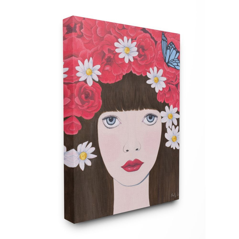 Stupell Industries Flower Headdress Red Woman Painting Canvas Wall Art by Sally B