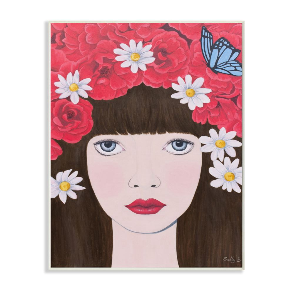 Stupell Industries Flower Headdress Red Woman Painting Wall Plaque by Sally B, 10" x 15", Wall Plaque