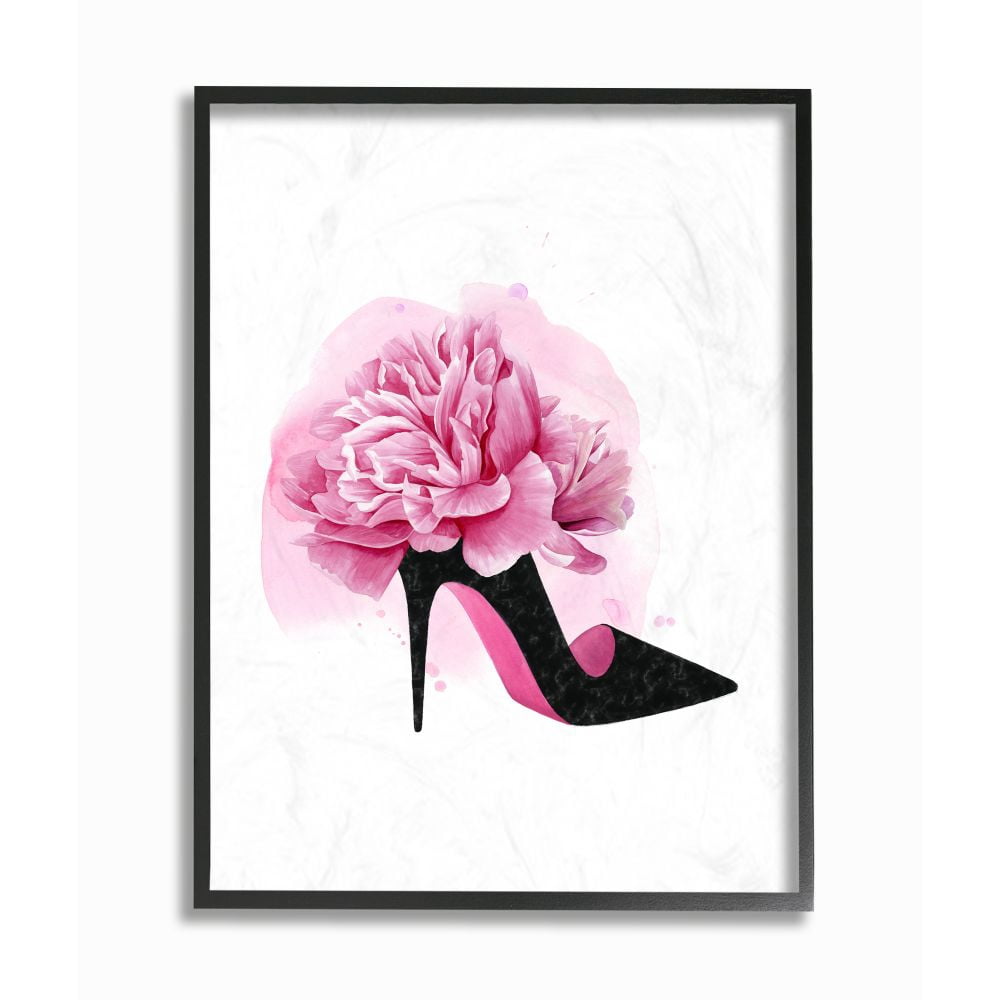Stupell Industries Flower Heel Black Pink Glam Fashion Design Framed Wall Art by Grace Popp
