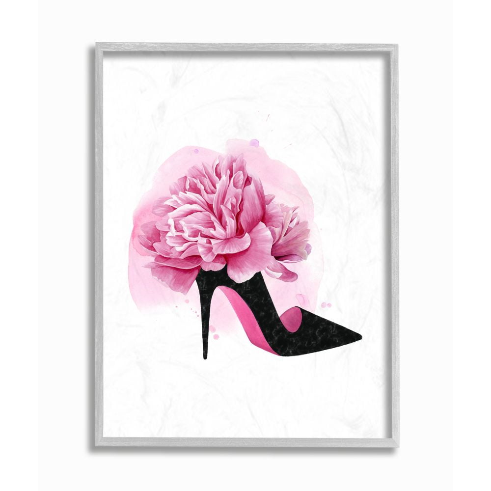 Stupell Industries Flower Heel Black Pink Glam Fashion Design Framed Wall Art by Grace Popp