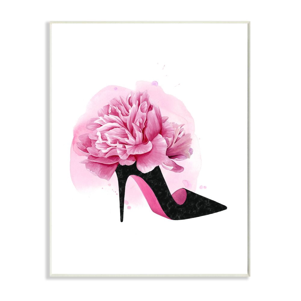 Stupell Industries Flower Heel Black Pink Glam Fashion Design Wall Plaque by Grace Popp