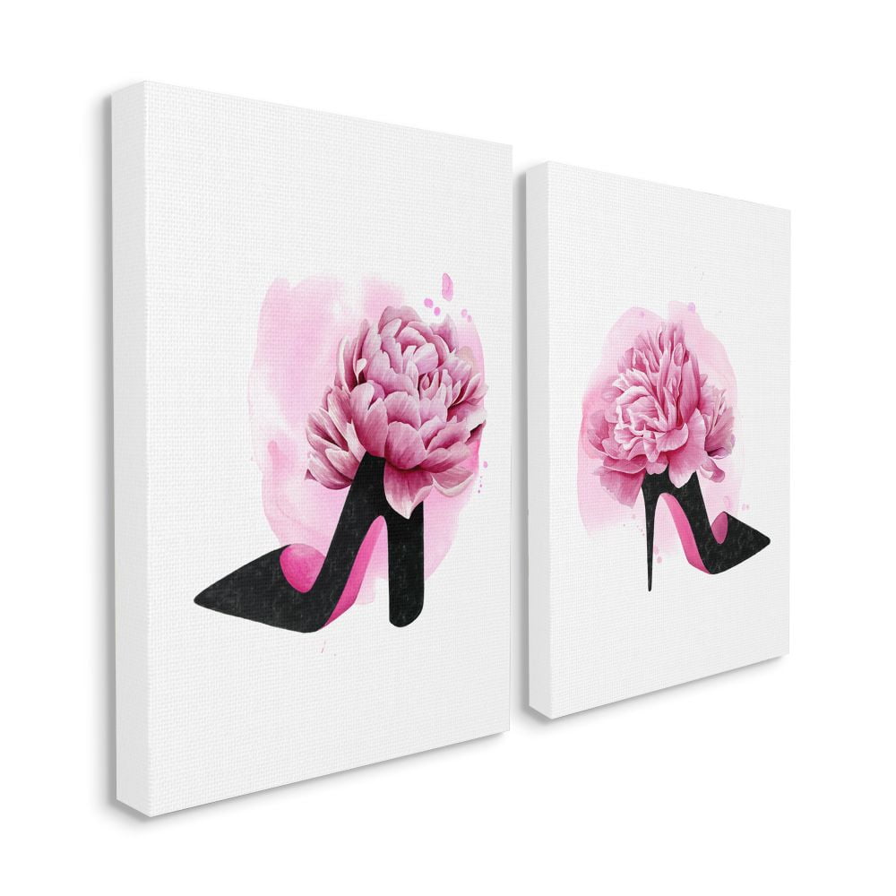 Stupell Industries Flower Heel Pink Black Glam Fashion Design Canvas Wall Art by Grace Popp