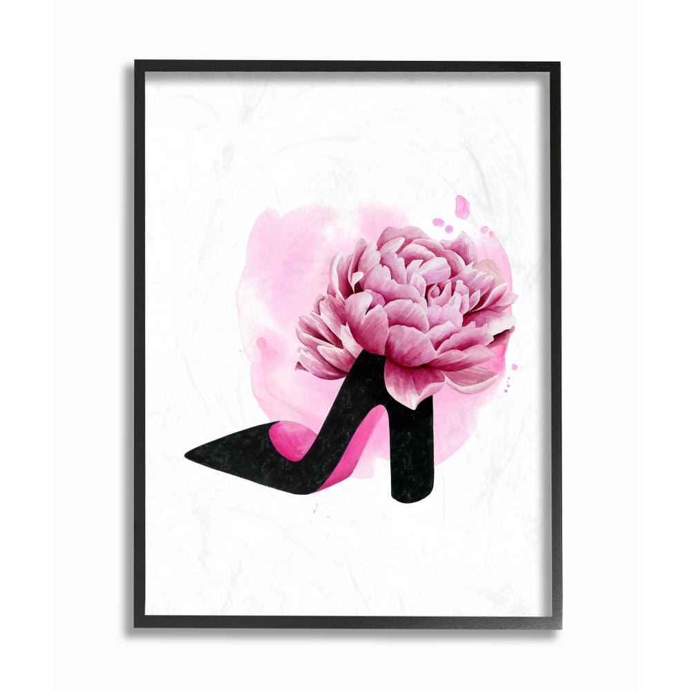 Stupell Industries Flower Heel Pink Black Glam Fashion Design Framed Wall Art by Grace Popp