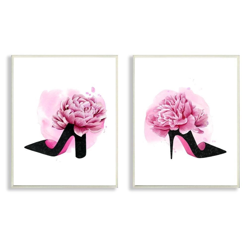 Stupell Industries Flower Heel Pink Black Glam Fashion Design Wall Plaque by Grace Popp