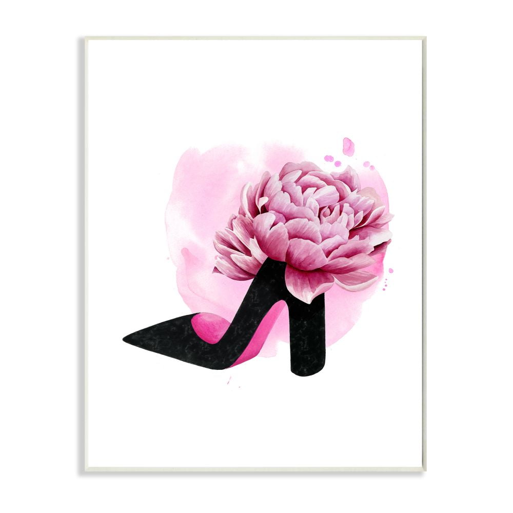 Stupell Industries Flower Heel Pink Black Glam Fashion Design Wall Plaque by Grace Popp