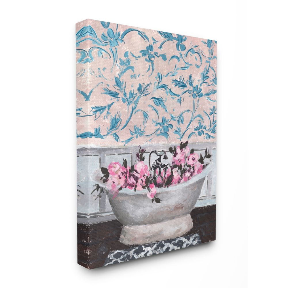 Stupell Industries Flower In Bath Tub Blue Pink Interior Design Canvas Wall Art by Melissa Wang