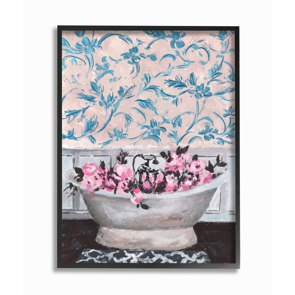 Stupell Industries Flower In Bath Tub Blue Pink Interior Design Framed Wall Art by Melissa Wang