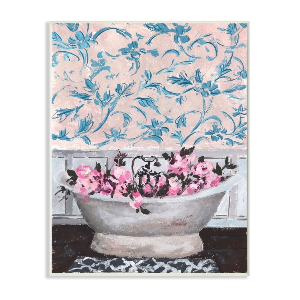 Stupell Industries Flower In Bath Tub Blue Pink Interior Design Wall Plaque by Melissa Wang