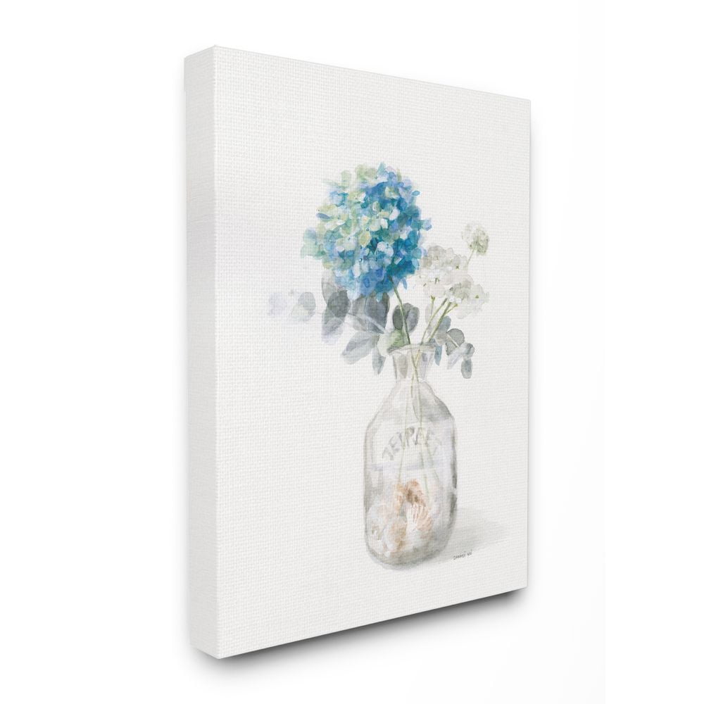 Blue and White Floral Still Life Canvas Wall Art, 16x20
