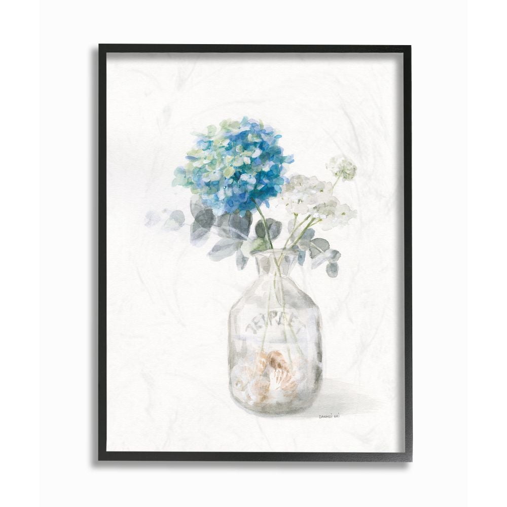 Stupell Industries Flower Jar Beach Still Life Blue Painting Framed Giclee Texturized Art by Danhui Nai