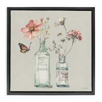 Stupell Industries Flower Jar Butterfly Painting Botanical & Floral Painting Black Floater Framed Canvas Art Print Wall Art, 18 x 18