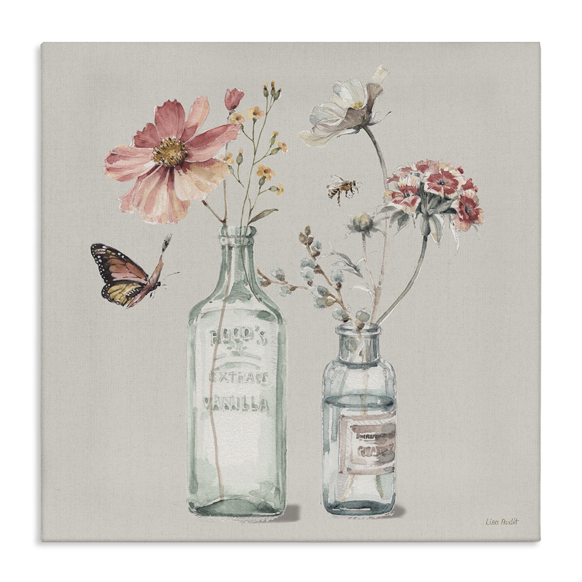Stupell Industries Flower Jar Butterfly Painting Botanical & Floral Painting Gallery Wrapped Canvas Art Print Wall Art, 36 x 36