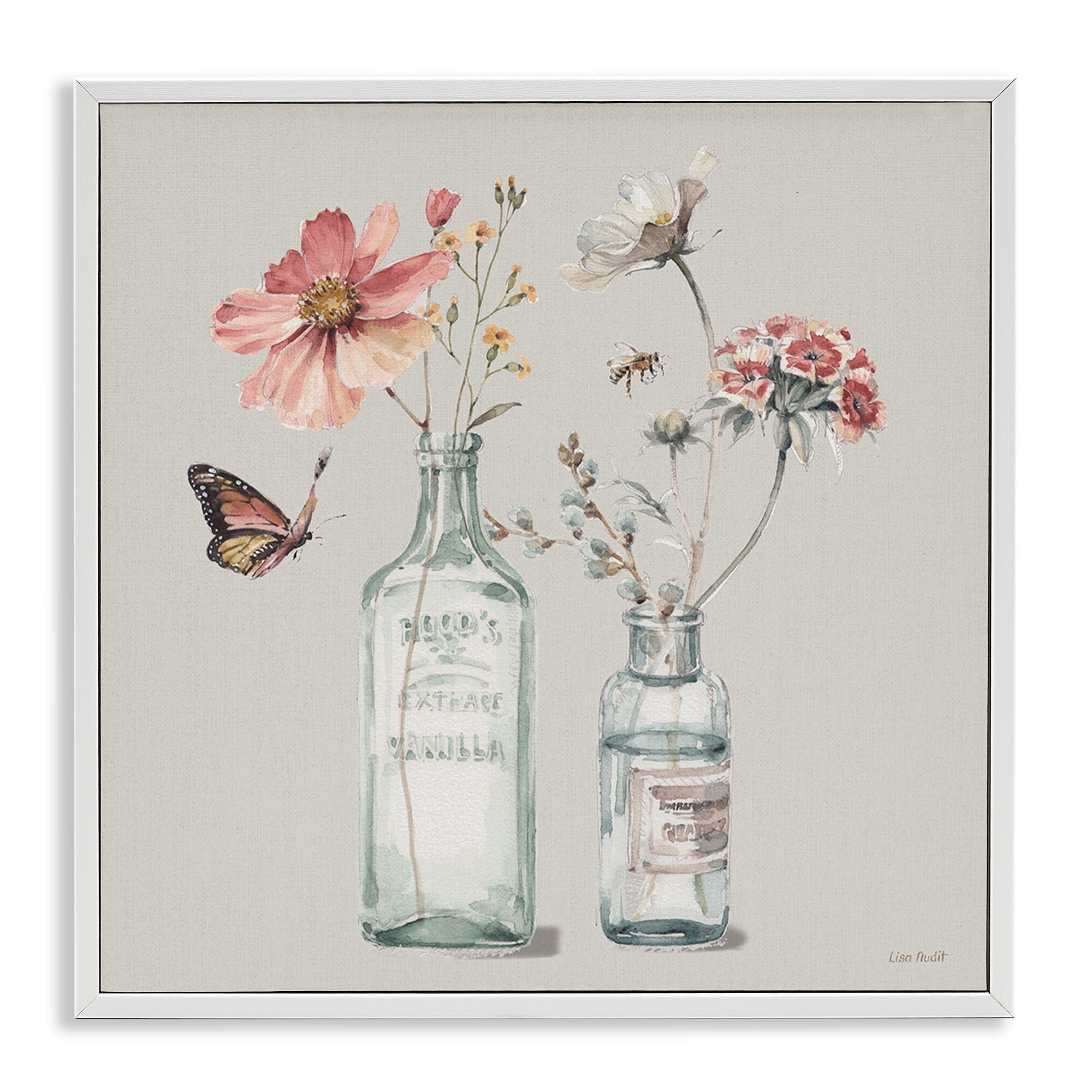 Stupell Industries Flower Jar Butterfly Painting Botanical & Floral Painting White Framed Art Print Wall Art, 17 x 17