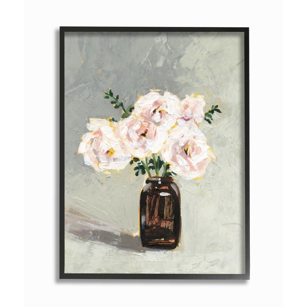 Stupell Industries Flower Jar Green Pink Modern Painting Framed Giclee Texturized Art by Victoria Borges