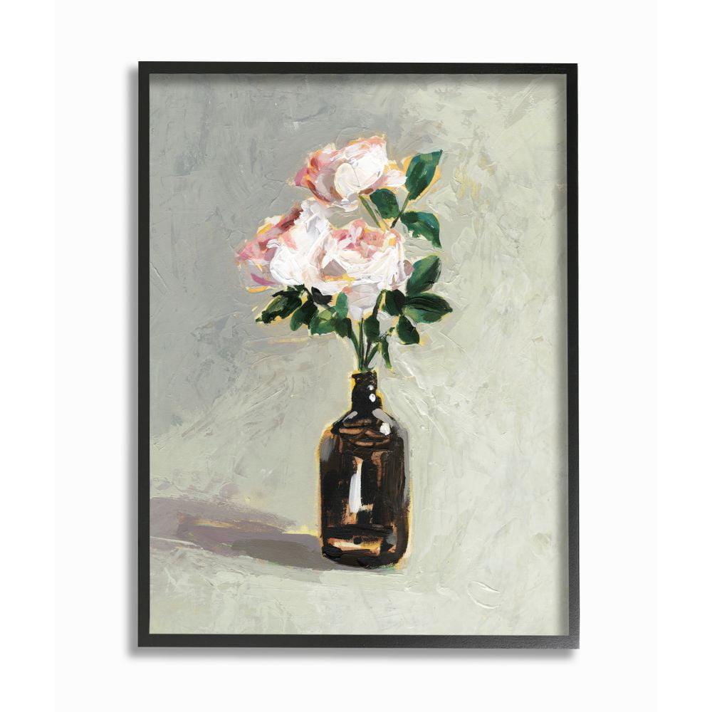 Stupell Industries Flower Jar Green Pink Neutral Modern Painting Framed Giclee Texturized Art by Victoria Borges