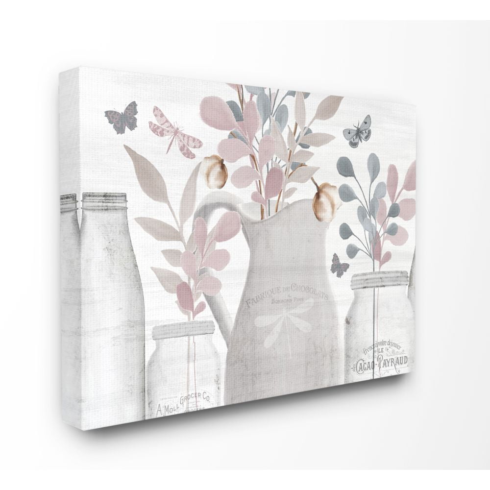 Stupell Industries Flower Jar Pink Blue Grey Neutral Painting Canvas Wall Art by Kimberly Allen