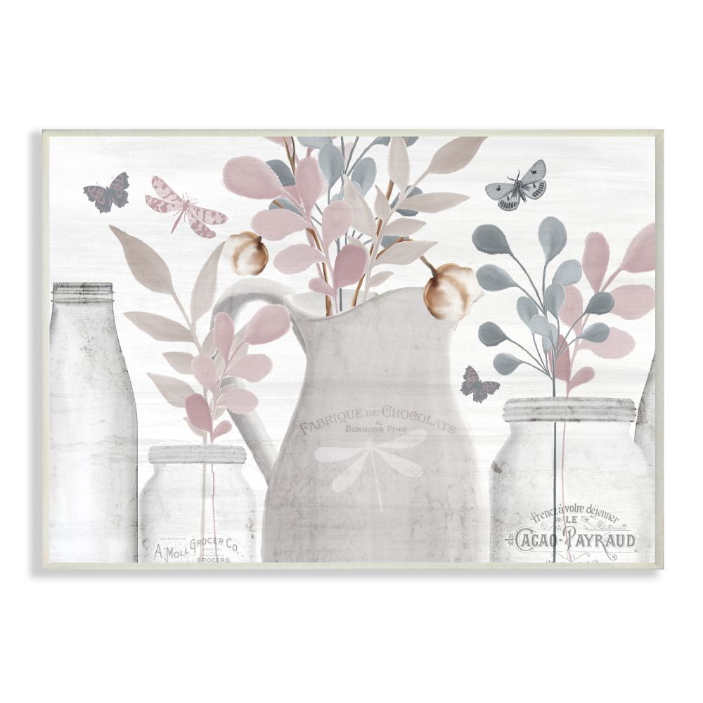 Stupell Industries Flower Jar Pink Blue Grey Neutral Painting Wall Plaque Art by Kimberly Allen