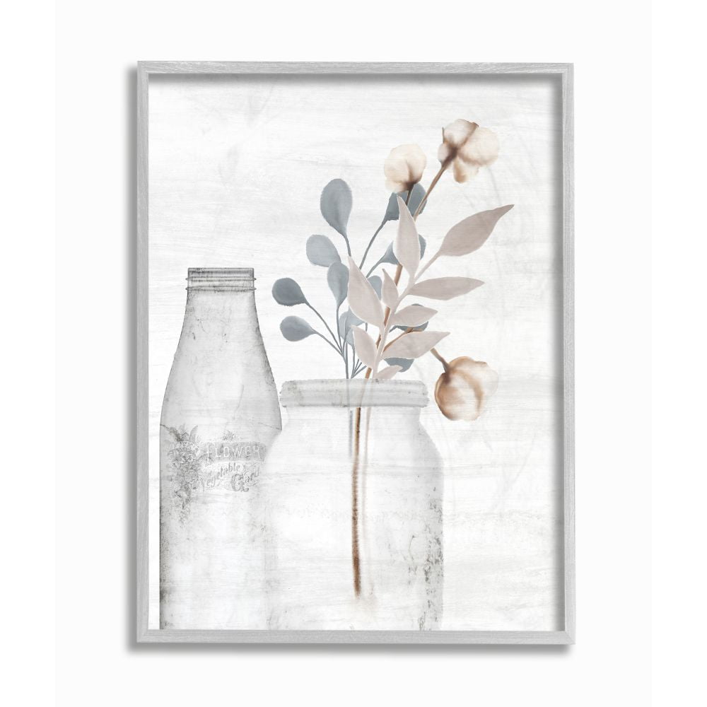 Stupell Industries Flower Jar Pink Blue Grey Painting Gray Farmhouse Rustic Framed Giclee Texturized Art by Kimberly Allen