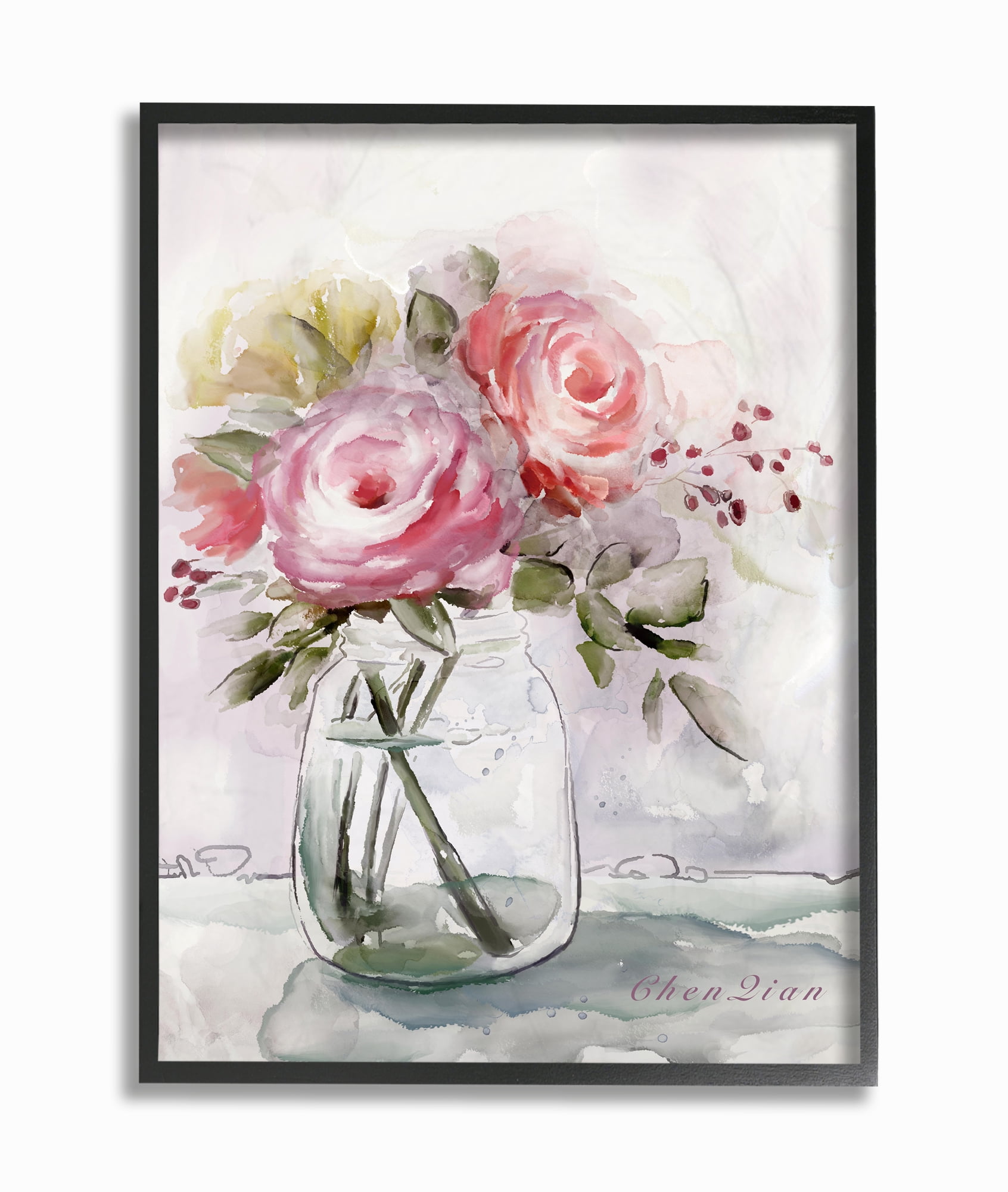 Stupell Industries Flower Jar Pink Green Watercolor Painting Black Framed Wall Art, 11 x 14, byMain Line Studio