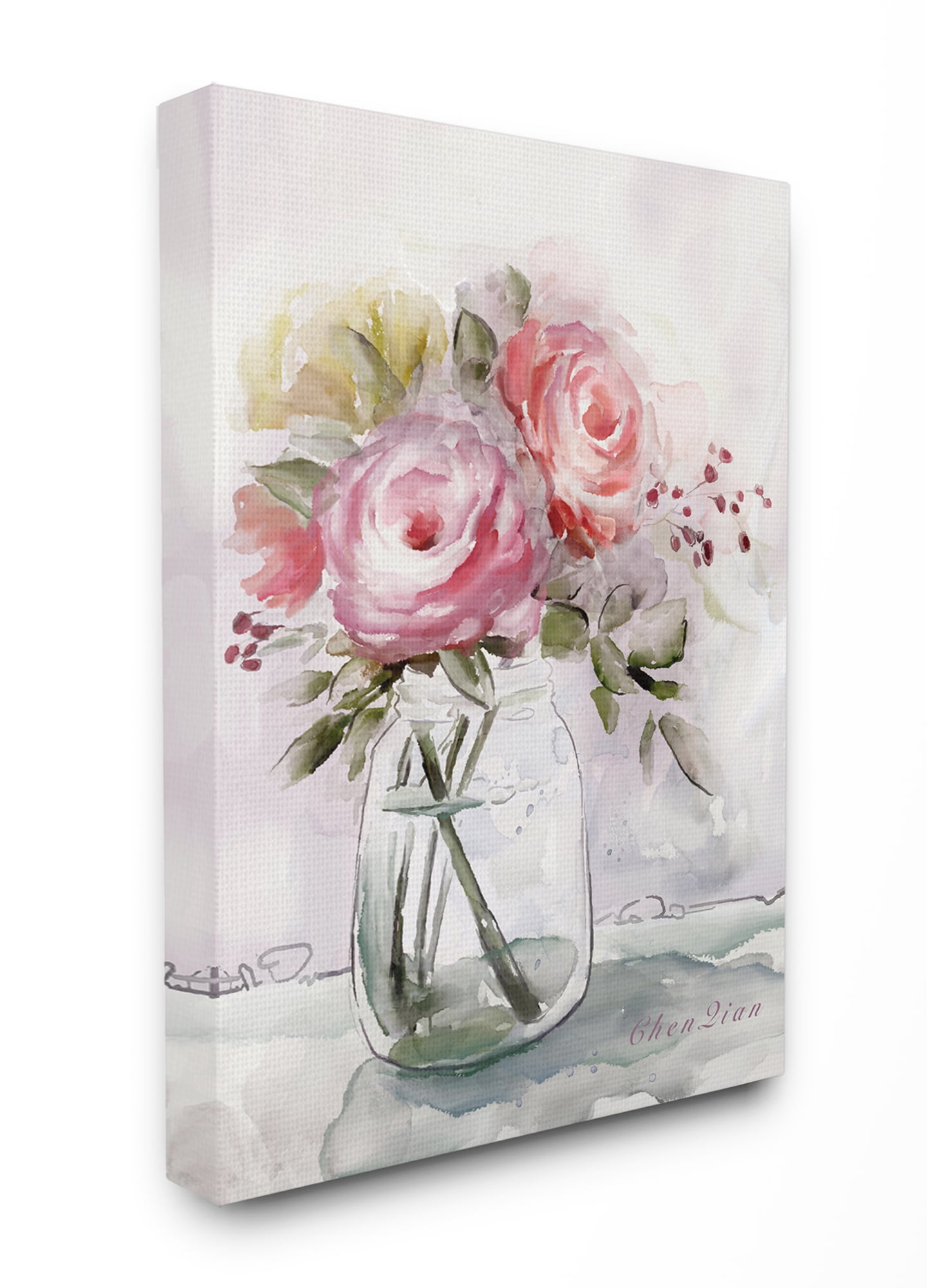 Stupell Industries Flower Jar Pink Green Watercolor Painting Canvas Wall Art, 16 x 20, byMain Line Studio