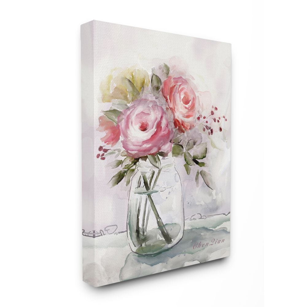 Stupell Industries Flower Jar Pink Green Watercolor Painting Canvas Wall Art, 24 x 30, byMain Line Studio