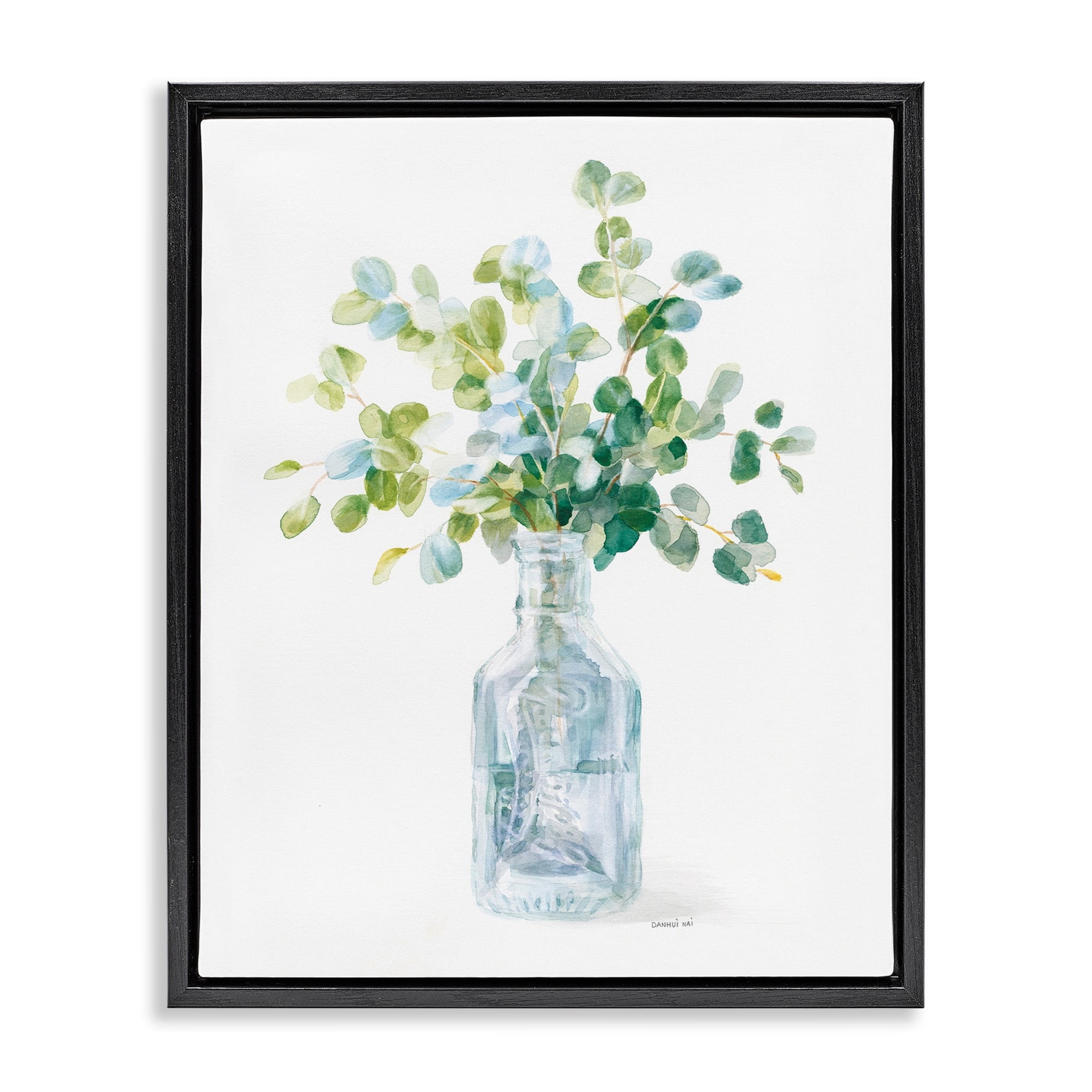 Stupell Industries Flower Jar Still Life Green Blue Painting Jet Black Framed Floating Canvas Wall Art, 24x30, by Danhui Nai