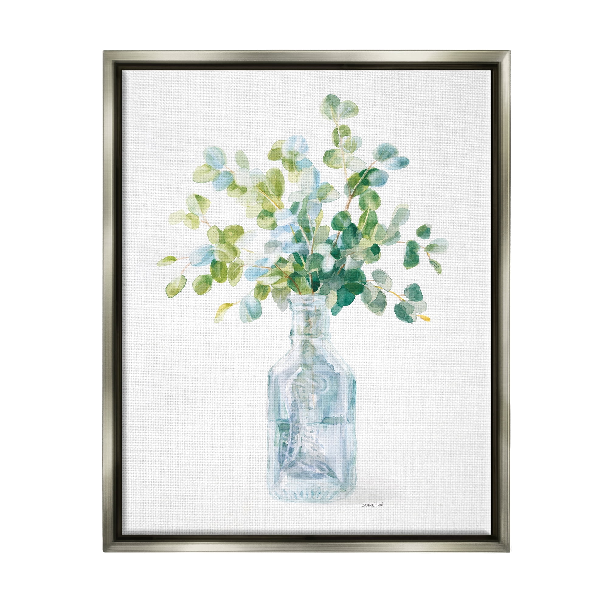 Stupell Industries Flower Jar Still Life Green Blue Painting Luster Gray Framed Floating Canvas Wall Art, 16x20, by Danhui Nai