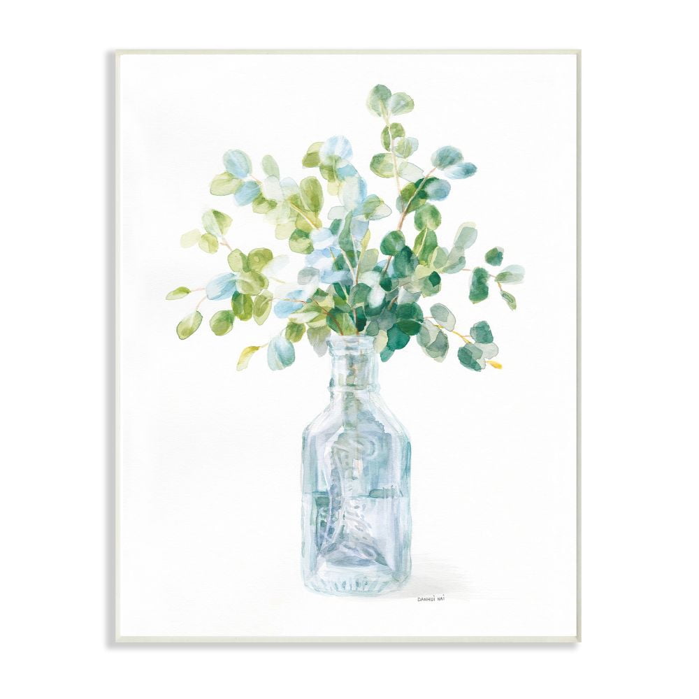 Stupell Industries Flower Jar Still Life Green Blue Painting Wall Plaque Art by Danhui Nai