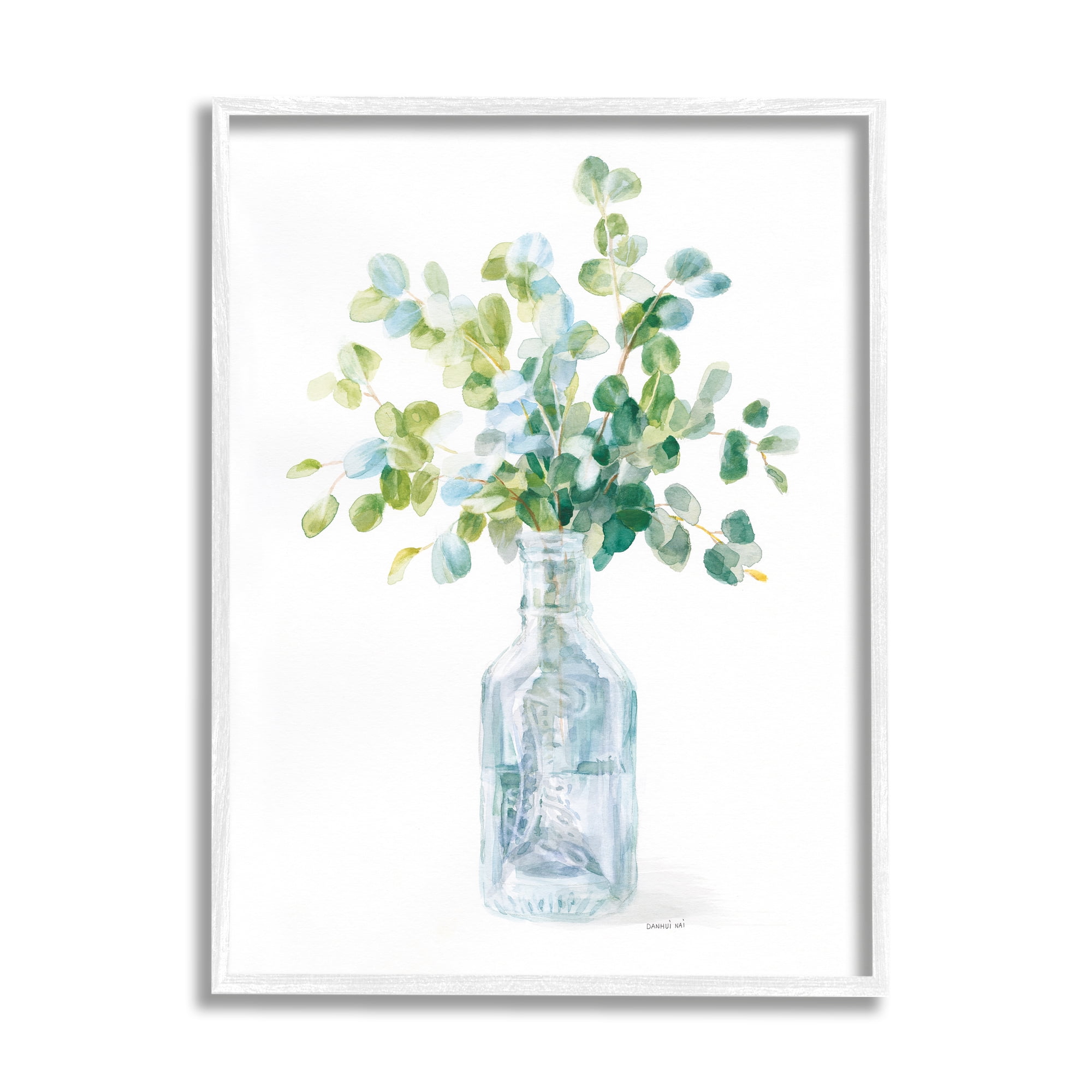 Stupell Industries Flower Jar Still Life Green Blue Painting White Framed Art Print Wall Art, 11x14, by Danhui Nai