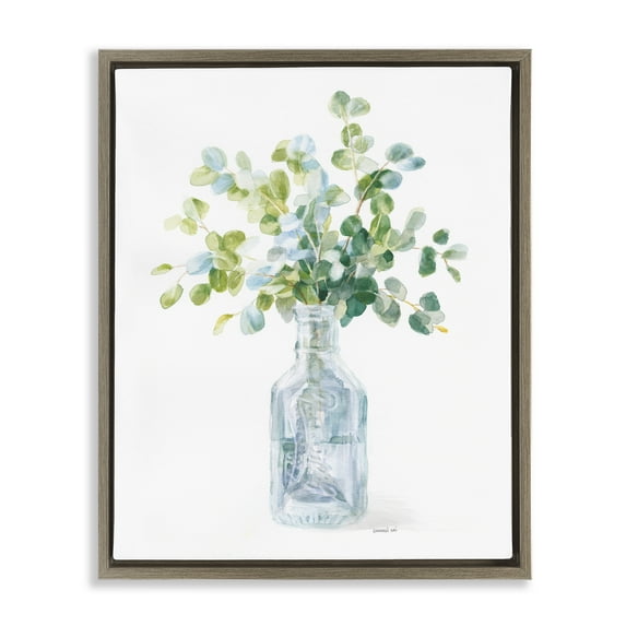 Stupell Industries Flower Jar Still Life Painting Botanical & Floral Painting Brown Floater Framed Canvas Art Print Wall Art, 17 x 21