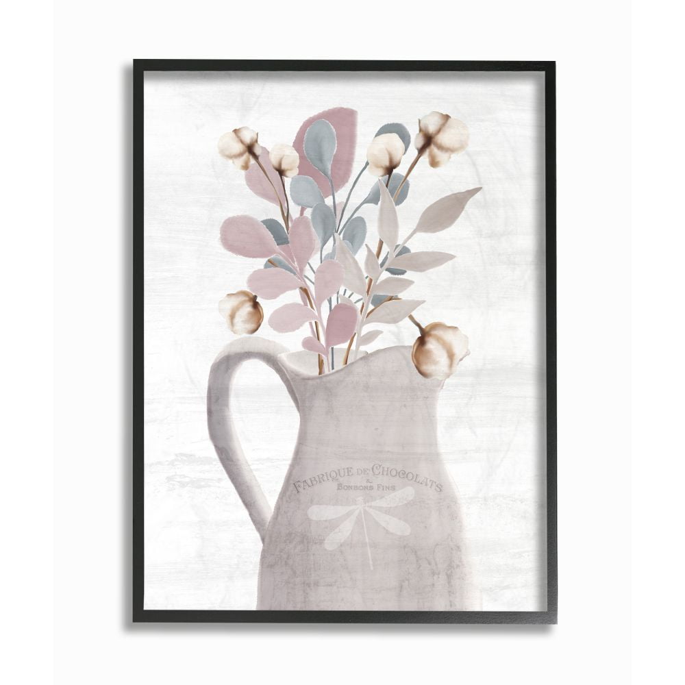 Stupell Industries Flower Jars Pink Blue Grey Neutral Painting Framed Giclee Texturized Art by Kimberly Allen
