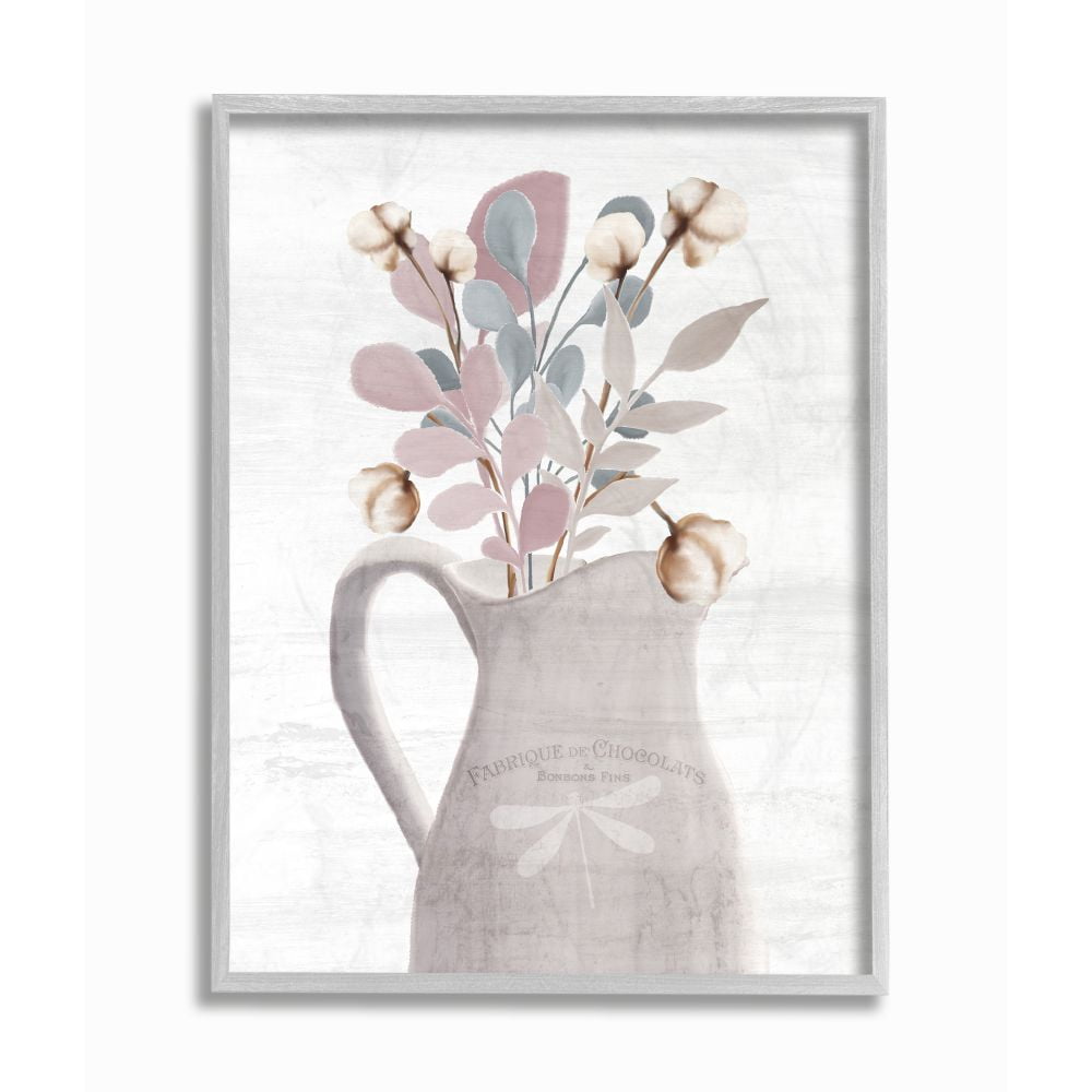 Stupell Industries Flower Jars Pink Blue Grey Neutral Painting Gray Farmhouse Rustic Framed Giclee Texturized Art by Kimberly Allen