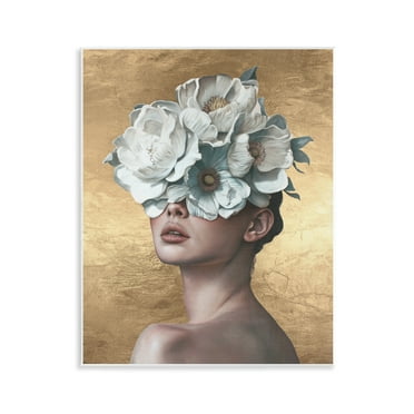 Stupell Industries Flower Lady on Gold People Painting Unframed Art Print Wall Art, 11 x 14