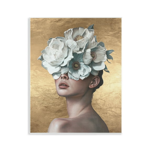 Stupell Industries Flower Lady on Gold People Painting Unframed Art Print Wall Art, 11 x 14