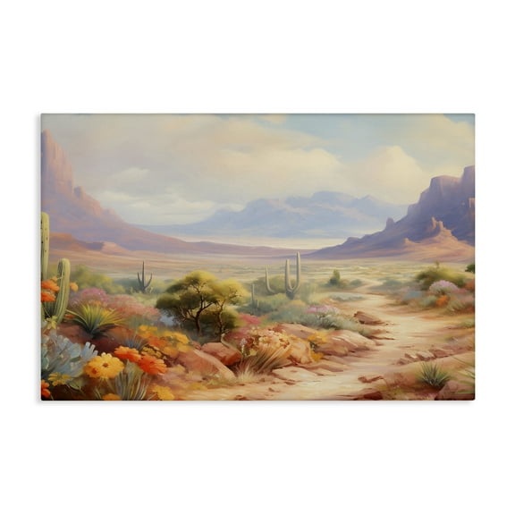 Stupell Industries Flower Lined Desert Path Landscape & Nature Painting Wrapped Canvas Canvas Art Print Wall Art, 24 x 16