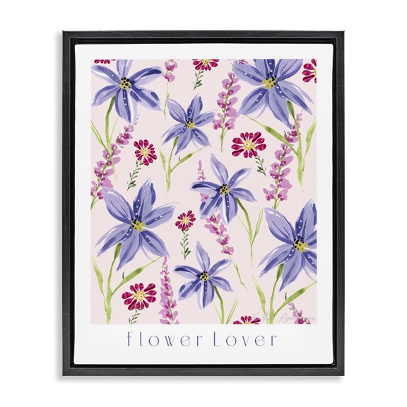 Stupell Industries Flower Lover Pattern Floral Painting Black Floater Framed Canvas Art Print Wall Art, 17 x 21