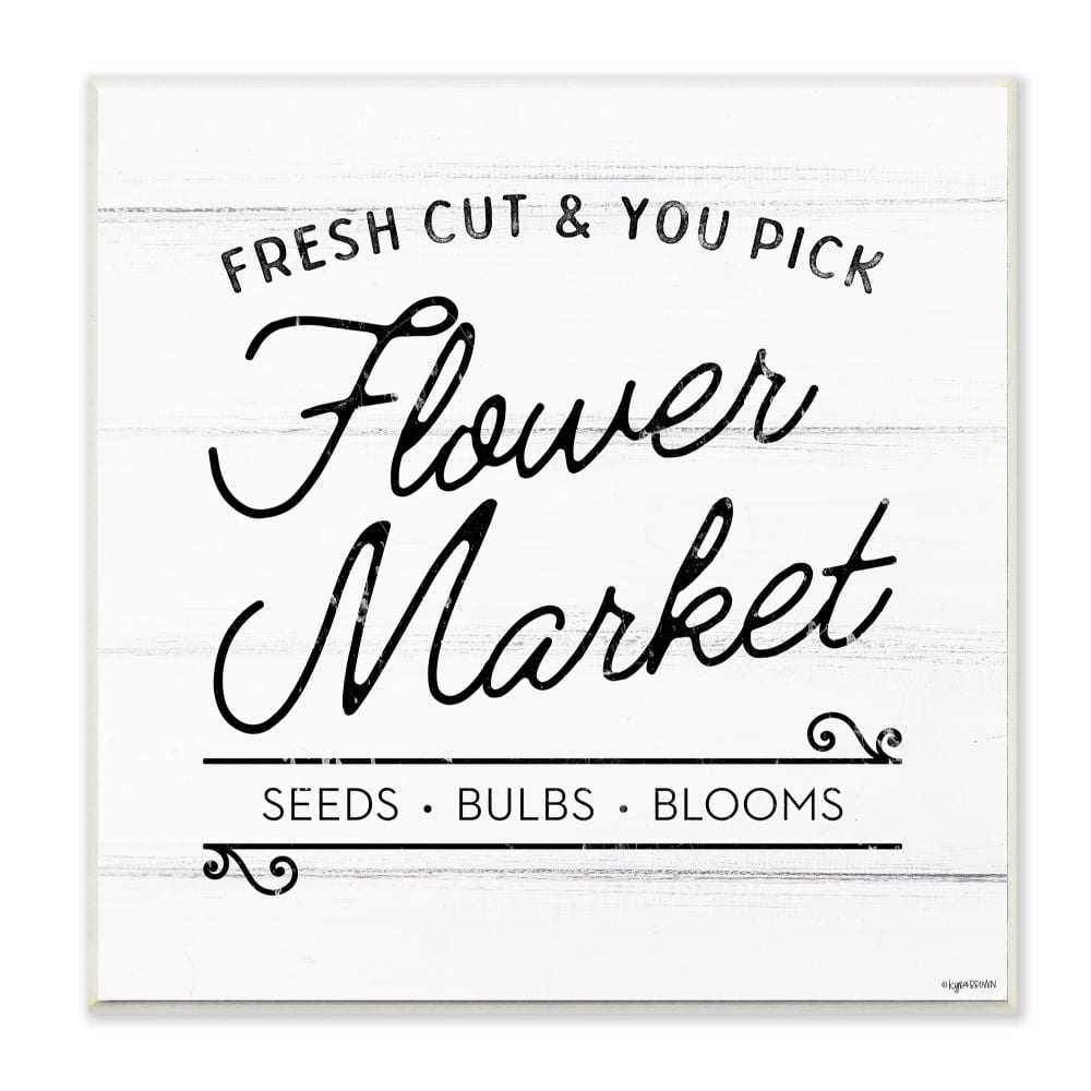 Stupell Industries Flower Market Farm Family Black And White Word Design Wall Plaque by Kyra Brown, 12" x 12", Wall Plaque