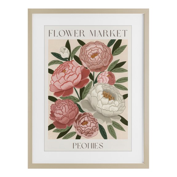 Stupell Industries Flower Market Peonies Birch Framed Print Under Glass design by Courtney Haley, 20 x 14