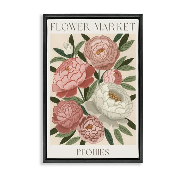 Stupell Industries Flower Market Peonies Black Framed Floater Canvas Wall Art design by Courtney Haley, 25 x 17