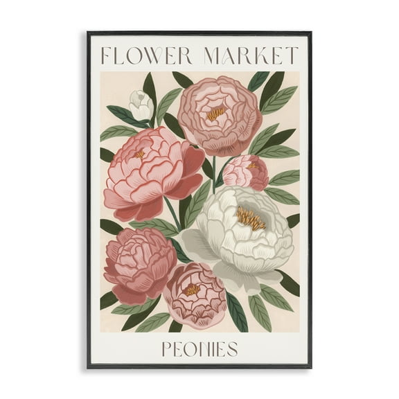 Stupell Industries Flower Market Peonies Black Framed Giclee Art design by Courtney Haley, 18 x 12