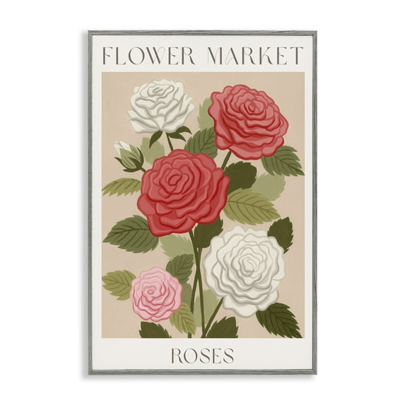 Stupell Industries Flower Market Roses Gray Framed Giclee Art design by Courtney Haley, 18 x 12