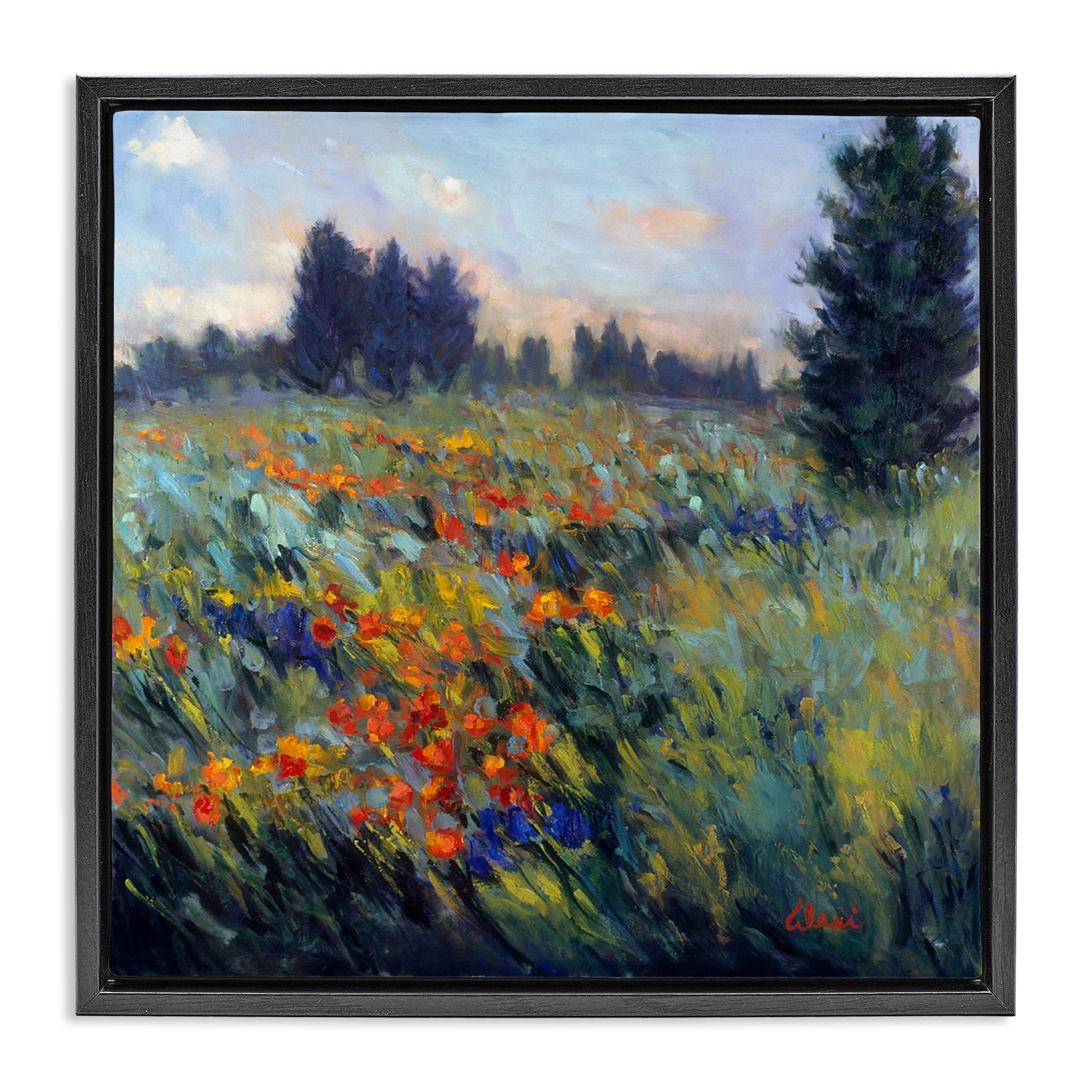 Stupell Industries Flower Meadow Landscape Landscape Painting Black