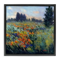 Stupell Industries Flower Meadow Landscape Landscape Painting Black Floater Framed Canvas Art Print Wall Art, 18 x 18