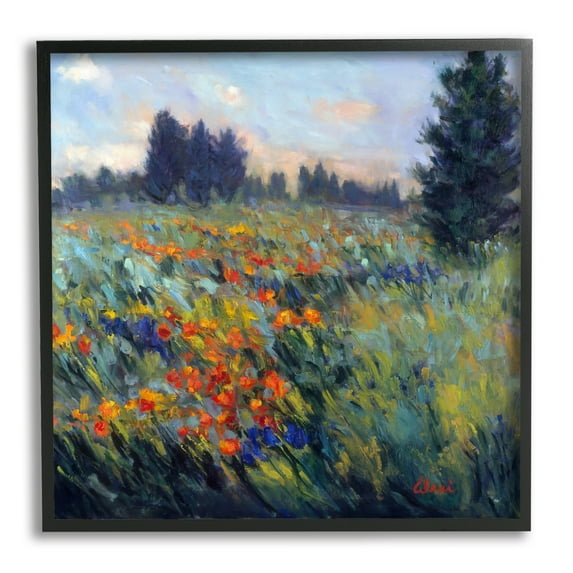 Stupell Industries Flower Meadow Landscape Landscape Painting Black Framed Art Print Wall Art, 17 x 17
