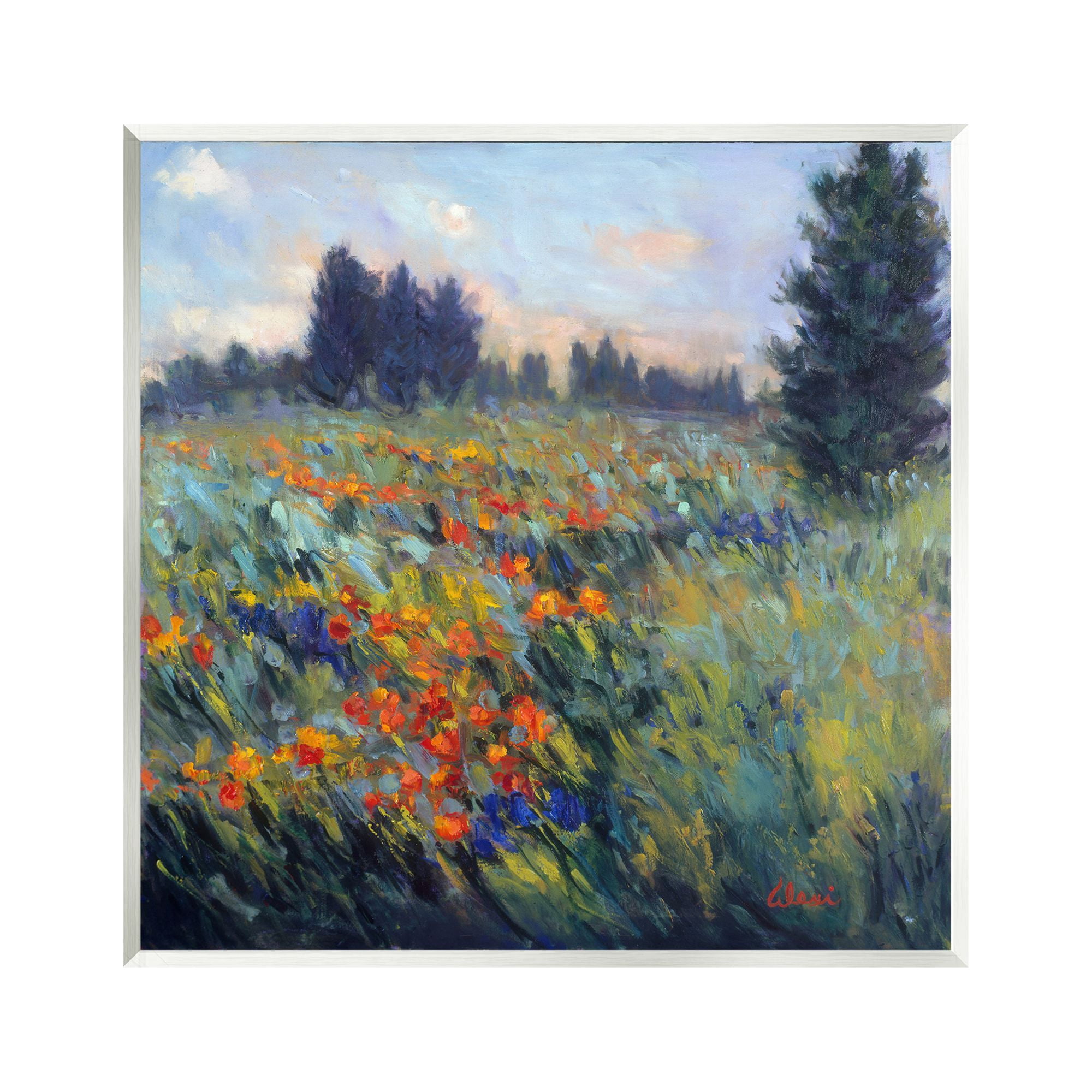Stupell Industries Flower Meadow Landscape Landscape Painting Unframed Art Print Wall Art, 12 x 12