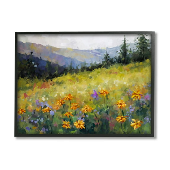 Stupell Industries Flower Meadow Painting Landscape Painting Black Framed Art Print Wall Art, 30 x 24