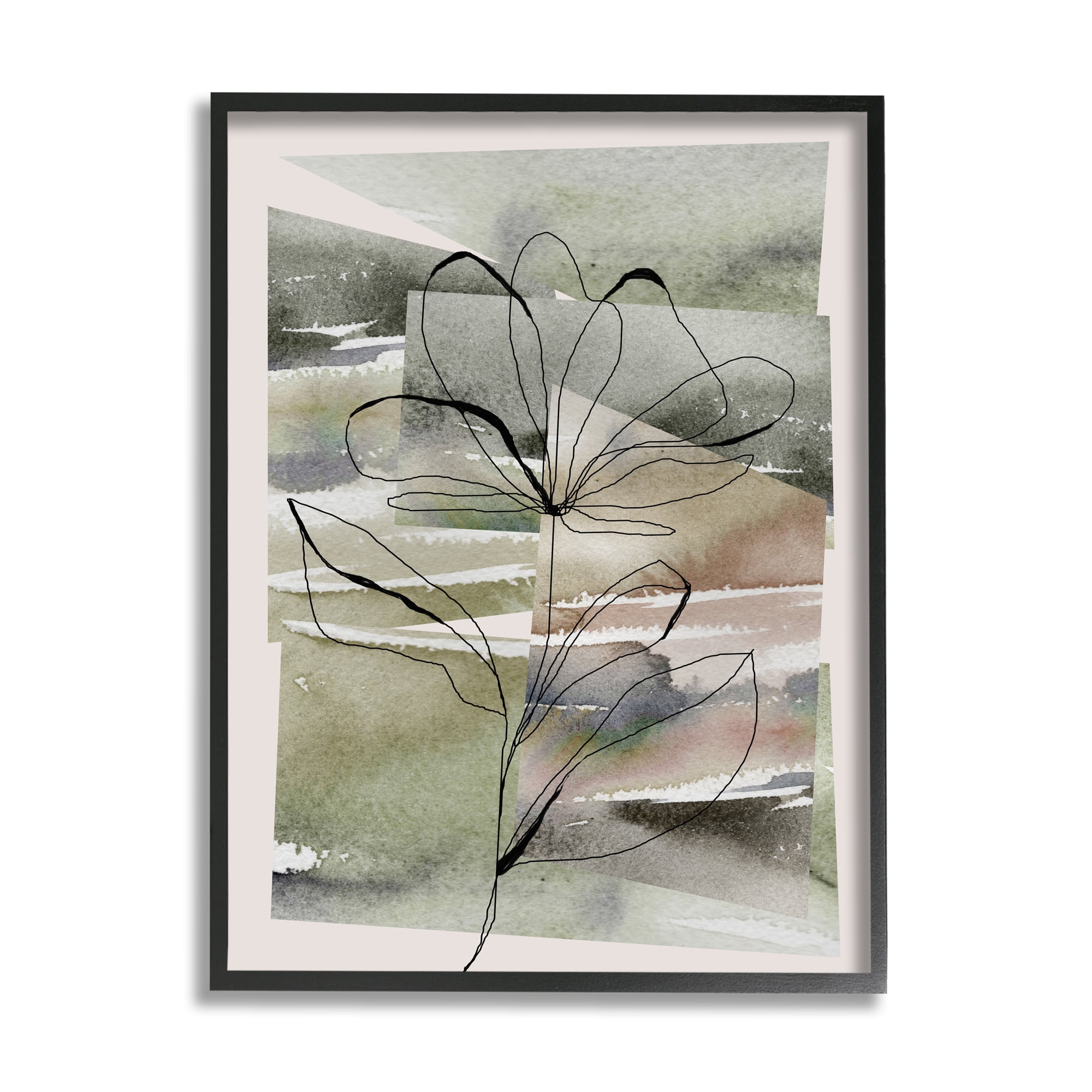 Stupell Industries Flower Outline on Green Botanical & Floral Painting Black Framed Art Print Wall Art, 16 x 20
