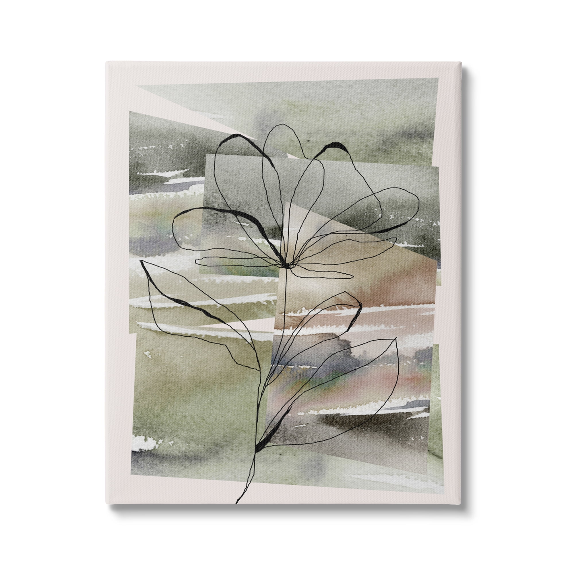 Stupell Industries Flower Outline on Green Botanical & Floral Painting Gallery Wrapped Canvas Art Print Wall Art, 30 x 40
