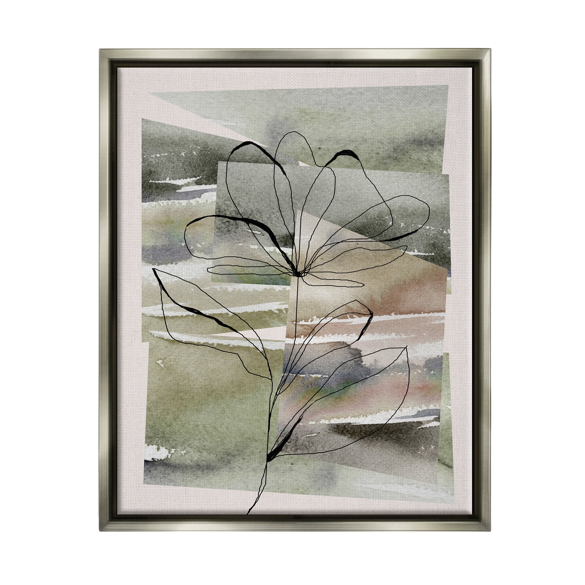 Stupell Industries Flower Outline on Green Botanical & Floral Painting Gray Floater Framed Canvas Art Print Wall Art, 25 x 31